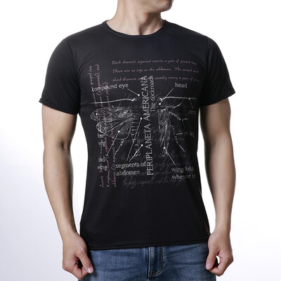 

Mens O-neck Insect Pattern Tops Letter Print Pullover T-Shirts