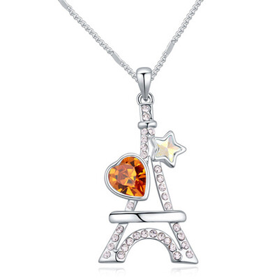 

High Quality Retro Crystal Eiffel Tower Pendant Necklace Austrian Crystal from Swa Elements Heart Collares Women Accessories 20585