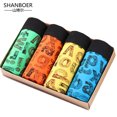 

4colors Men Underwear Boxers Sexy underpant Cotton Male Panties Shorts Letter Print Panties Mens 4Pcs\lot Underwear Soft Boxers