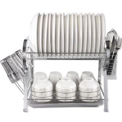 

MICOE Ships form US Dish Drainer Drying Rack with Cutlery holder&Cup holder 2 Tier vegetable plate knife fork chopsticks stora
