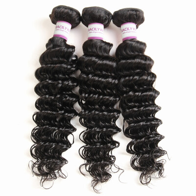 

Racily Hair Brazilian Deep Wave Hair 3 Bundles Color Natural Black Deep Curly Weave Bundles