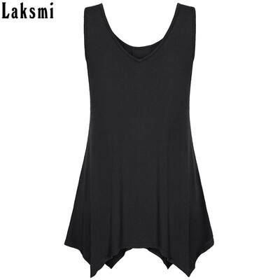 

Timeson Summer Sleeveless Irregular Hem Solid Tee Women Tanks Long Loose Tunic Casual Vest Plus Size  Female Knitted Tops