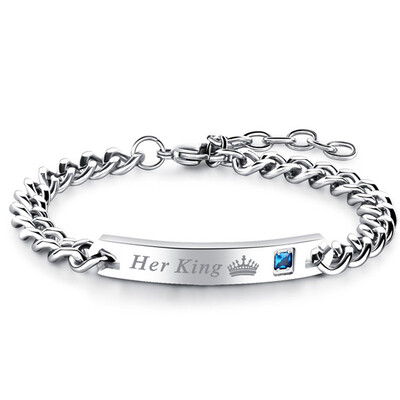 

316l Stainless Steel Bracelets For Women Men Couple Crown Blue Pink CZ Cubic Zirconia Charm Bracelet Valentines Gift OB887
