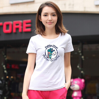 

Yu Zhaolin YUZHAOLIN printed T-shirt female comfort slim colorful shirt womens head short sleeve summer cartoon printing white XL