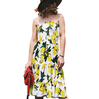 

Try Everything Women Summer Dress 2018 Sexy Dress Strapless With Ruffles Casual Dress Empire Waist Dress Women Slash Yellow Neck