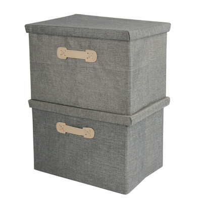 

EDO imitation linen storage box fabric covered snack toy book storage box large 2 Pack collapsible storage box