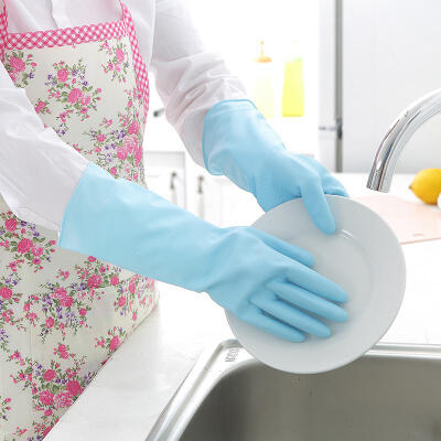 

Bingyou household gloves washing clothes waterproof gloves latex washing rubber rubber kitchen shark oil thin plastic gloves macarons universal models