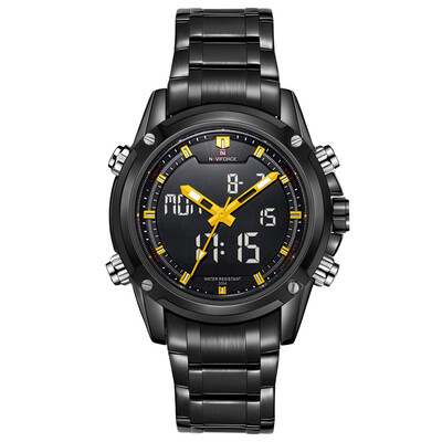 

NAVIFORCE 9050 Men LED 30M Waterproof Quartz Watch Dual Time Stainless Steel Silver Wristwatch