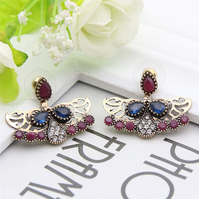 

Vintage Turkish Wings Flower Drop Earring Women Adjustable Length Resin Earring Antique Gold Color India Bridal Wedding Jewelry