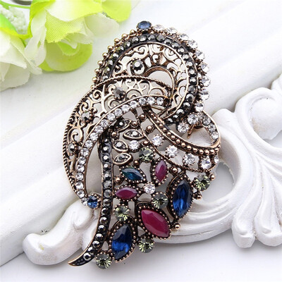 

vintage Women Bow Turkish Brooch Multicolor Resin Flower Jewelry Hollow Out Antique Gold Color Brooch Broches Festival Gift