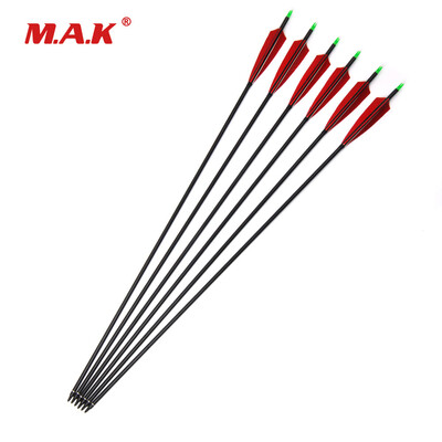 

6 pcs 85cm Spine 500 Carbon Arrows with Red Feather&Replaceable Tips for Recurve Compound Bow Hunting Shooting Archery