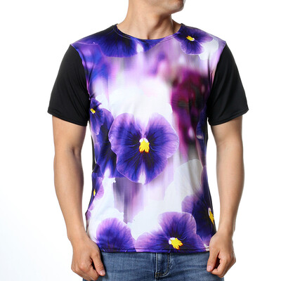 

Fashion Mens O-neck Flowers Leaf Print Pullover T-Shirts