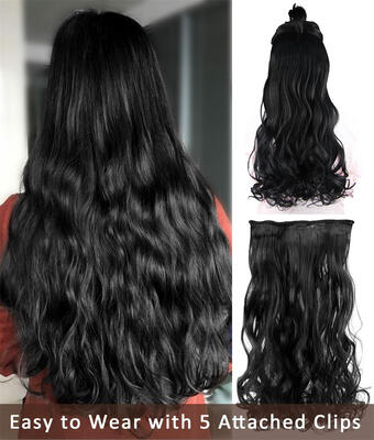 

Rhyme 24" Black Curly Layered One Piece 5 Clips Clip inon Hair Extensions Hairpieces for GirlsWoman