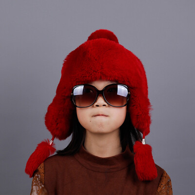 

Winter Rabbit Hair Lei Feng hat outdoor ear warmer hat fur cloth top fur baby hat free shipping