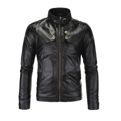 

Mens Long Sleeved Motorcycle Leather Jackets New Fashion Solid Color Mens Coat Leather Jacket