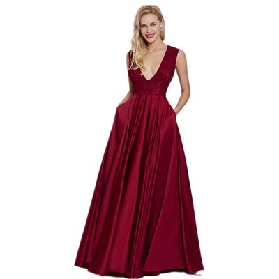 

CAZDZY Lace Deep V Neck A Line Evening Dress
