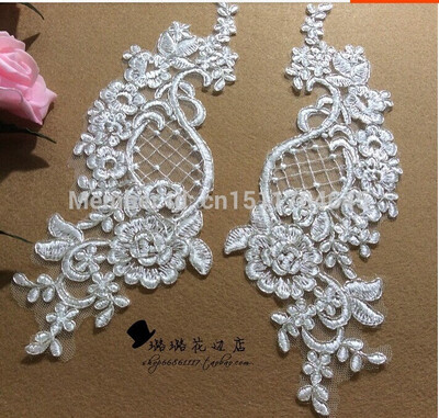 

Высокое качество 27.5 * 9.5cm Ivory шнурок applique серебряный провод для платья DIY Ручные аксессуары 4pcs / bag