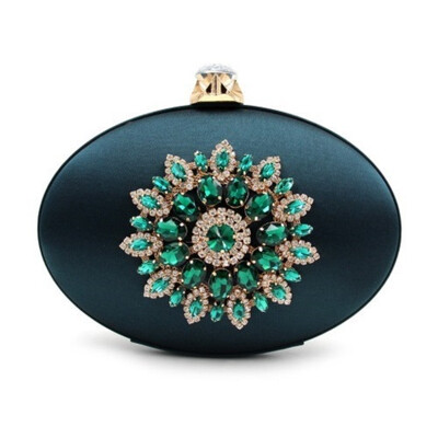 

Milisente Women Evening Bags Ladies Crystals Diamond Flower Purses Fashion Silk Oval Round Wedding Box Clutches Purse