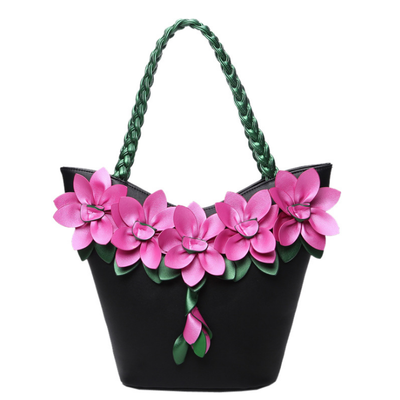 

Large Capacity Single Shoulder Handbag Mosaic Hit Color Fluorescence Fashion Flower Weave