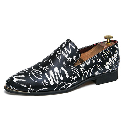 

DJSUNNYMIX Men Fashion paisley Business Shoes Leather Pointed Toe Wedding Slip-On Casual Flat Shoes