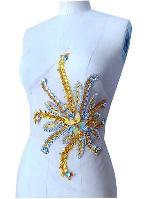 

3024cm Handmade goldensilverclear AB colour sew on Rhinestones applique crystal patches with stones sequins beads