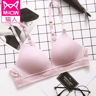 

Cat MiiOW no steel ring bra spring&summer breathable mesh no trace gathering adjustable bra ladies sexy U-shaped back underwear pink