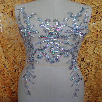 

Чистая ручная очистка AB цвет шит на Rhinestones applique crystal patches 49 * 31cm платье аксессуар