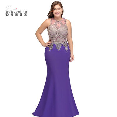 

2018 New Plus Size Half Sleeveless Mermaid Prom Dresses ｜ Appliques Floor Length Evening Gown
