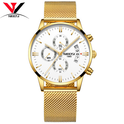 

NIBOSI кварцевые наручные часы Мужские часы Мужские часы Мода Top Brand Luxury Wristwatch Mesh Strap Нержавеющая сталь Водонепроницаемый Relogios