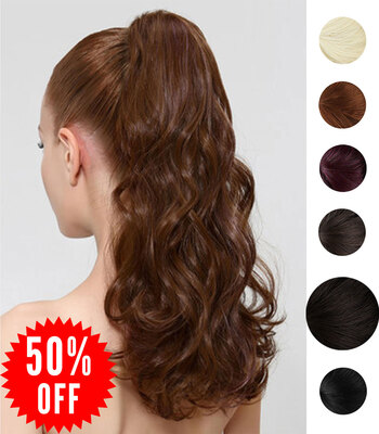 

Rhyme Dark Brown 16 85g Curly Ponytail Wig Wrap Around Synthetic Hair Clip in Hair Extensions Long Natural Curly Wavy Hair piece