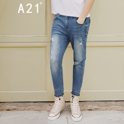 

A21 summer mens fashion slim low waist pants pants must be worn nine pants 4821020007 shallow blue 33 18584A