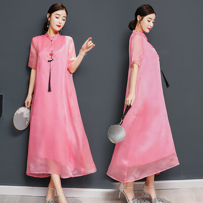 

2018 Летний новый китайский этнический стиль Cheongsam платье Vintage вышитые линии юбки