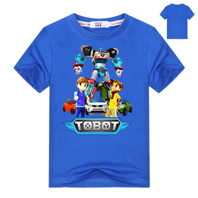 

2018 Robot Tobot Футболка для мальчиков Детская летняя одежда Новые мультяшные печатные топы Тройники Синяя футболка для детей Кос