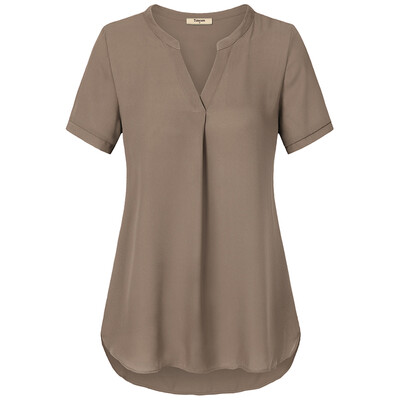 

Timeson 2018 Summer Women Blouses V-Neck Short Sleeve Chiffon Blouse Shirt Loose Pleated Work Wear Women Elegant Solid Tops