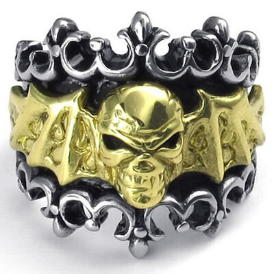 

Hpolw men Vintage fashion silver &black Stainless Steel Bat Skullskeleton Biker Golden Crown Ring