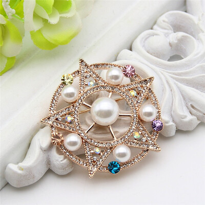 

Lucky Pentacle Athena Brooch Jewelry For Women Gold Color Pin Simulated-Pearl Crystal Broches Brooches Gypsy Astrologers Badge