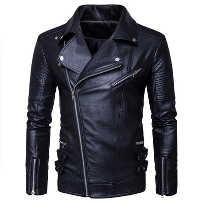 

US SizeS～XXXL 2018 High Quality New Mens Fashion Leather Jacket Punk Style Mens Jacket Multi Zipper Motorcycle Clothing
