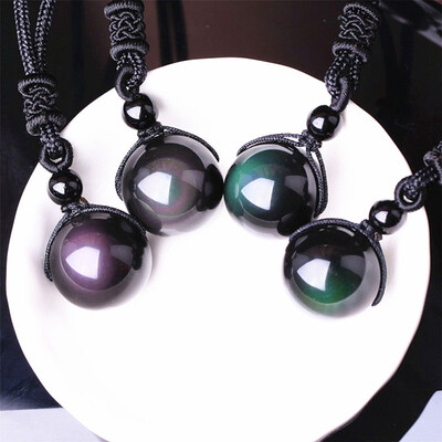 

Черный Obsidian Rainbow Eye Beads Ball Природный камень Ожерелье Подвеска Передача Lucky Love Crystal Jewelry Свободная веревка дл