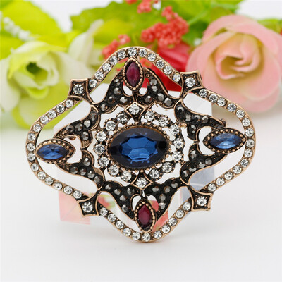 

Trendy Turkish Women Round Resin Rhinestone Vintage Brooch Antique Gold Color Flower Corsage Indian Bohemia Ethnic Retro Jewelry