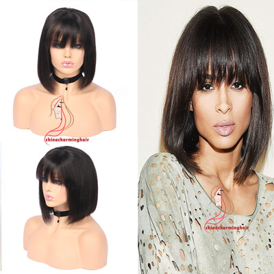 

Ciara style bob cut hair silky straight bang lace front wig Brazilian Human bob wig with straight bang