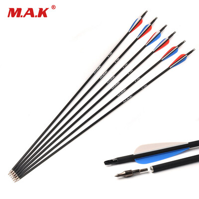 

6 pcs Carbon Arrow 30 Inches Red Blue White Feather 78mm Spine 500 Replaceable Tip for Compound Bow Archery Shooting