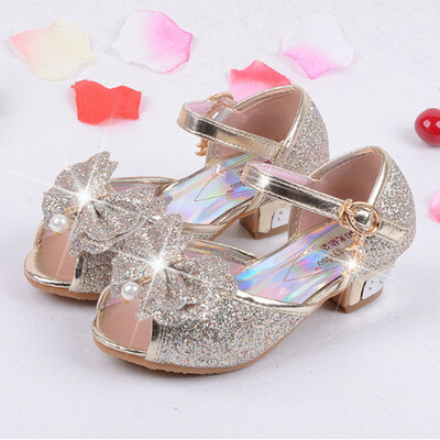 

Children Shoes Girls Sandals High Heels Blue Fashion Sequin Cute Bow Kids Shoes Girls Shoes For Party&Wedding Princess Shoes