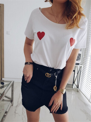 

Womens Wide Collar Hearts T-Shirt
