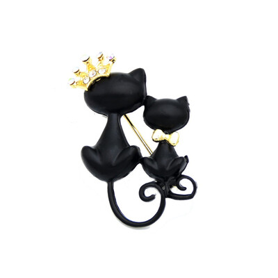

Cute Women Cat Brooch Pins Black Double Lover Cat Broocches Broches Crown Tie Cat Animal Jewelry Pin Дамы отворотные штыри для шты