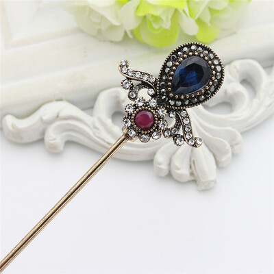 

Vintage Turkish Women Flower Hair Sticks Arabia Resin Hairpin Jewelry Antique Gold Color India Bride Comb Tight Updo Hair Clasp