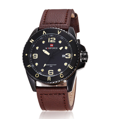 

NAVIFORCE 9033 Men Genuine Leather Watch Top Brand Luxury Quartz Waterproof Wristwatch