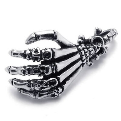 

Hpolw Men Stainless Steel Black&Silver SkullSkeleton claw Pendant Tribal Necklace 18-26 inch Chain