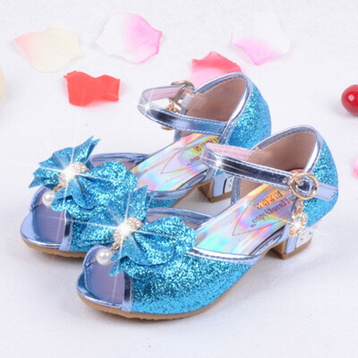 

Children Shoes Girls Sandals High Heels Blue Fashion Sequin Cute Bow Kids Shoes Girls Shoes For Party&Wedding Princess Shoes