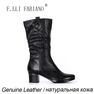 

2015 F.LLI.FABIANO Winter Boots Genuing Leather Beautiful Women Boots T1340K11-428 Embossed Flower and Pleated High Heel Mid-le