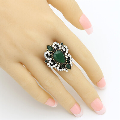 

Mellow Turkish Women Flower Resin Finger Ring Crystal Jewelry El Anillo Antique Gold Color Algeria India Bridal Retro Jewelry
